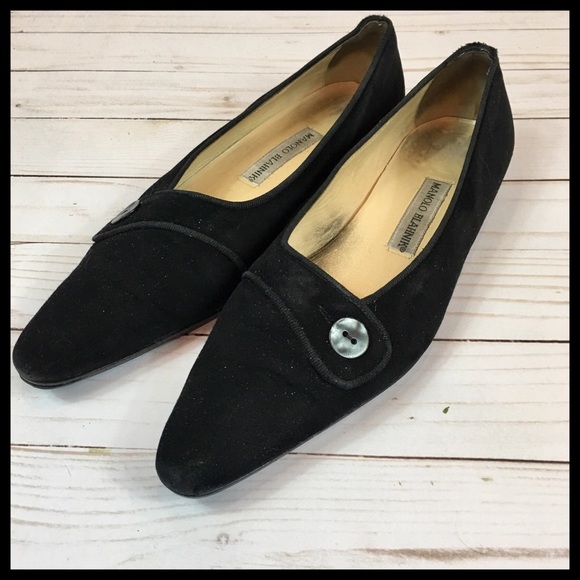 Manolo Blahnik Black Suede Button Flats Size 8.5 - Picture 2 of 8